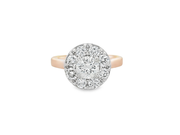 Estate 14K Rose & White Gold Cluster Ring - 1.00ctw