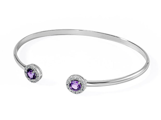 Silver Amethyst and White Topaz Cuff Bracelet