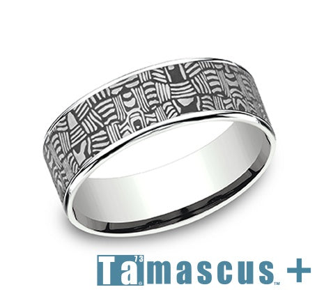 White Gold Band with Tamascus Center