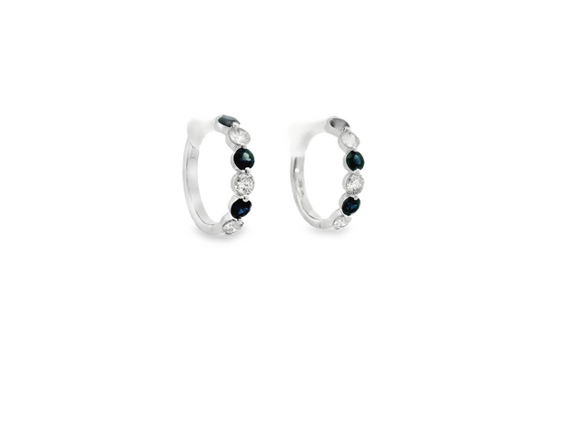 14K White Gold Diamond and Sapphire Hoop Earrings