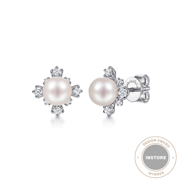 Gabriel & Co. White Gold Pearl and Diamond Earrings
