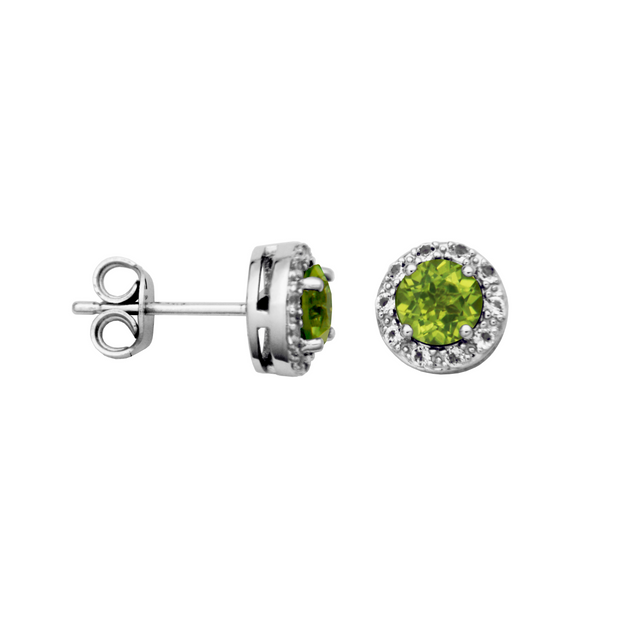 Silver Birthstone Earrings- Peridot