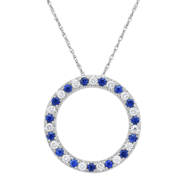 White Gold Diamond and Sapphire Pendant Necklace