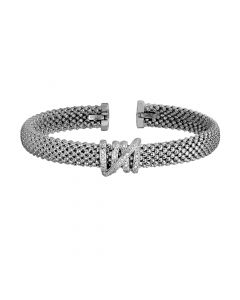 Phillip Gavriel Silver Popcorn Diamond Accented  Cuff Bangle