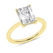 Yellow Gold Lab Grown Engagement Ring with Radiant Cut  Diamond and Hidden Halo