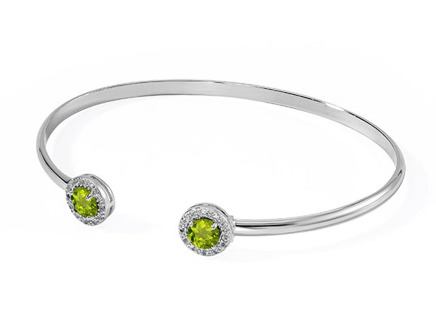 Silver Birthstone Cuff Bracelet-Peridot