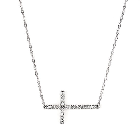 White Sideways Diamond Cross Necklace