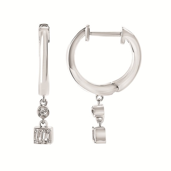 Silver Hoop Earrings with Diamond Drops