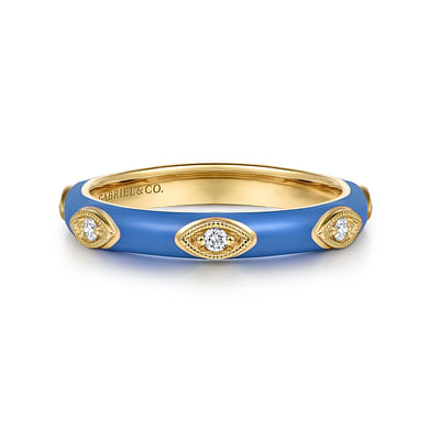 Gabriel & Co Diamond Stackable Ring with Blue Enamel