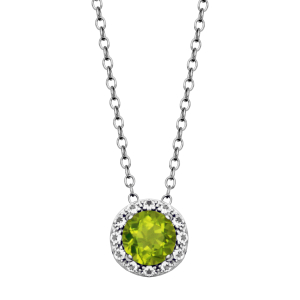 Silver Birthstone Pendant Necklace-Peridot