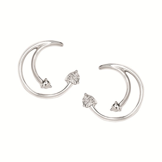 Silver Swirl Earrings with Diamond Accents