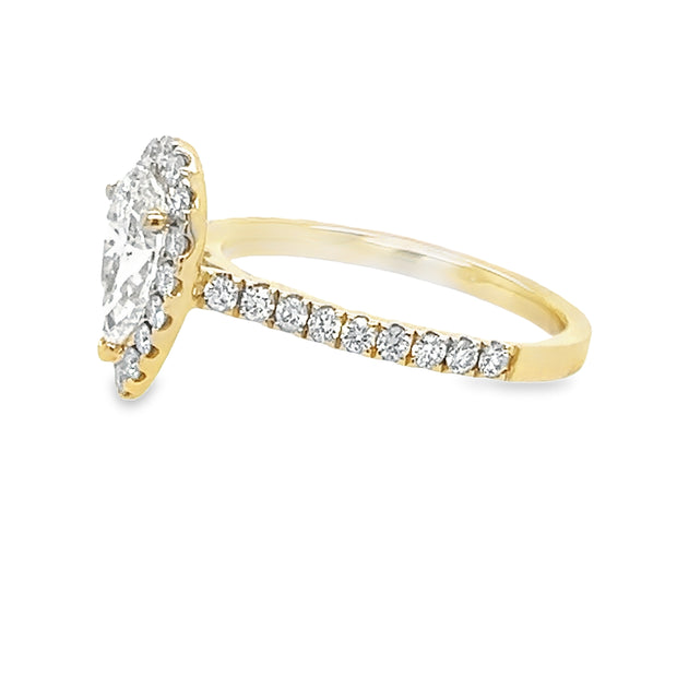 14 Karat Yellow Pear Halo engagement Ring - 1.67ctw