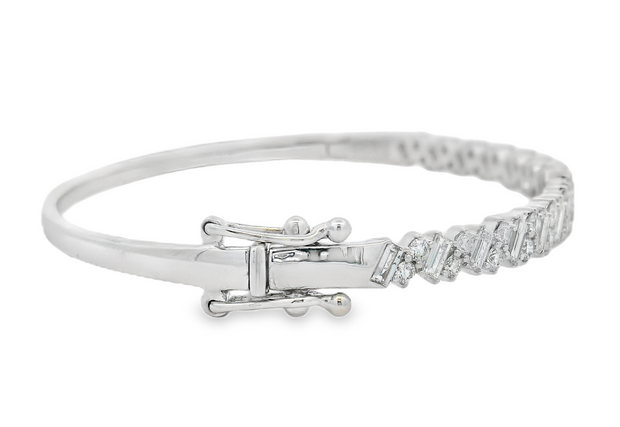 14K White Gold Diamond Bangle Bracelet - 2.18ctw