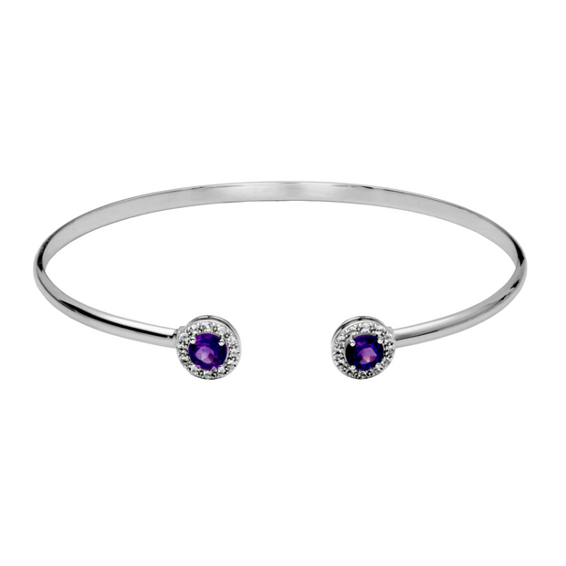 Silver Birthstone Cuff Bracelet-Amethyst