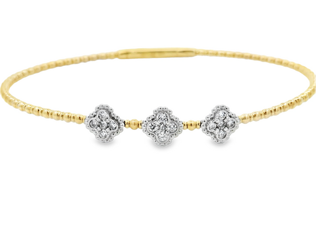 14K Yellow & White Gold Flexible Diamond Bangle Bracelet
