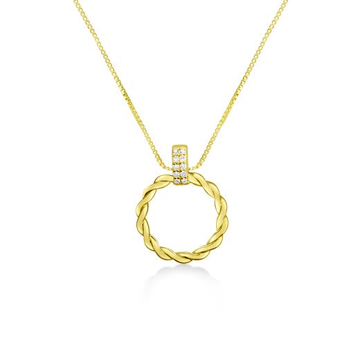 Yellow Gold Petite Circle Pendant Necklace with Diamonds