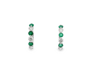 14K White Gold Diamond & Emerald Hoop Earrings