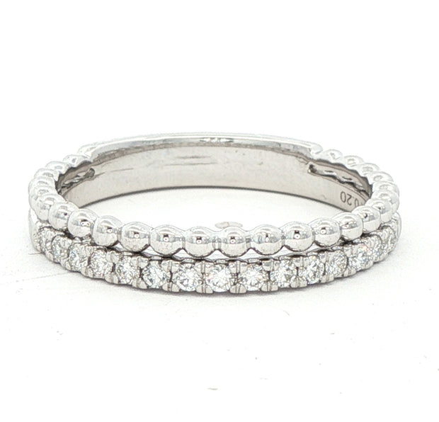 14K White Gold Beaded & Diamond Wedding Band
