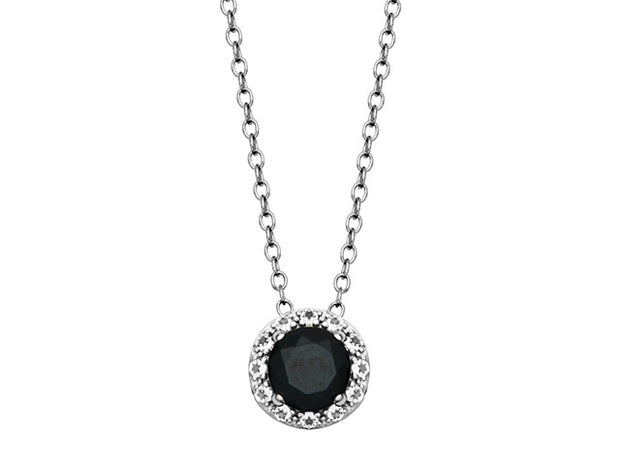 Silver Birthstone Pendant Necklace- Black Spinel