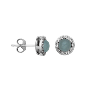 Silver Birthstone Earrings- Milky Aquamarine