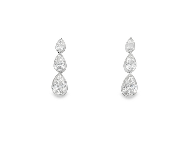 14K White Gold Three-Stone Lab-Grown Diamond Drop Earrings