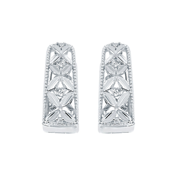 Silver Hoop Earrings with Diamonds