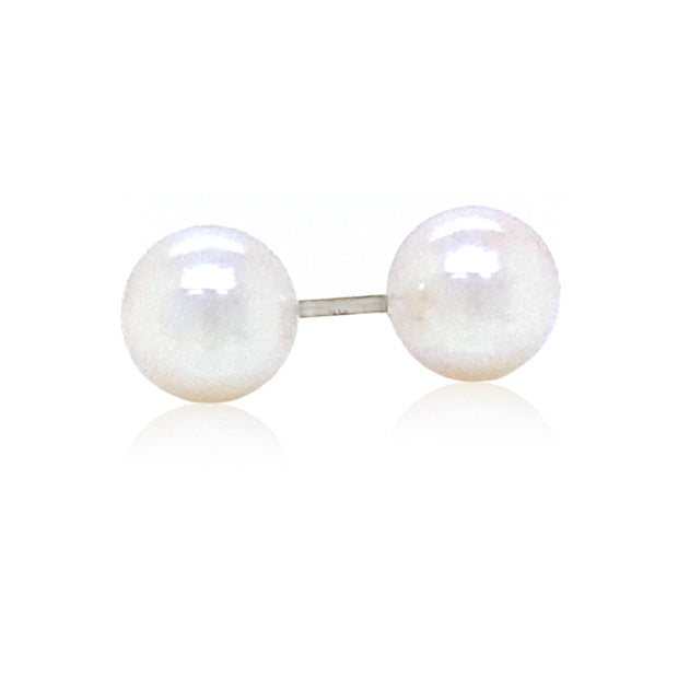 14K White Gold Cultured Akoya Pearl Stud - AAA -6.50-7.00mm