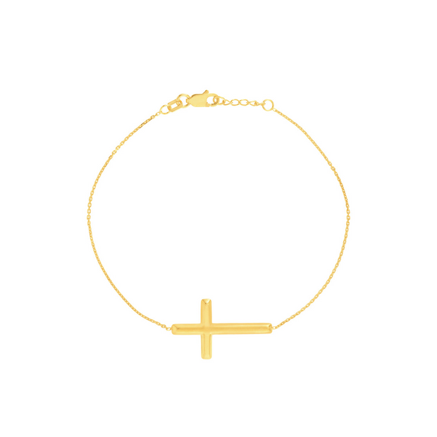 Yellow Sideways Cross Bracelet with Lobster Clasp