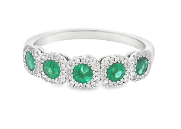 14K White Gold 5 Stone Emerald Cut Diamond Band