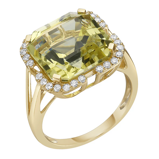 Fashion Ring with Diamoind and Gold Green Quartz