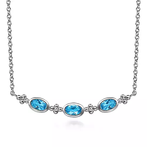 Gabriel & Co Silver Bujukan Bar Necklace with Blue topaz