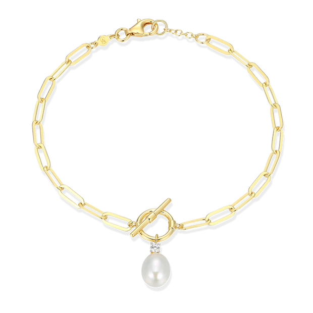 Monte Luna Yellow Pearl and Lab Created Paperclip Bracelet