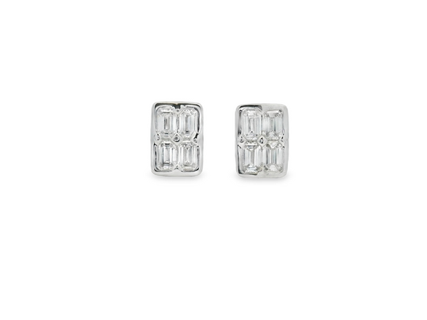 14K White Gold Emerald Cut Diamond Earrings