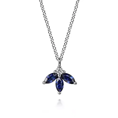 Gabriel & Co White Diamond and Sapphire Pendant Necklace