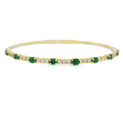 14K Yellow Gold Flexible Emerald and Diamond Bangle Bracelet