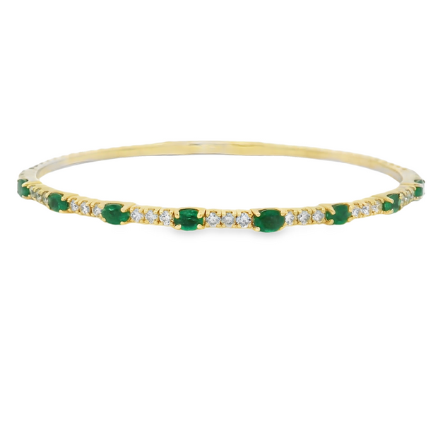 14K Yellow Gold Flexible Emerald and Diamond Bangle Bracelet