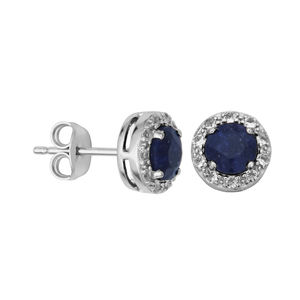 Silver Birthstone Earrings- Blue Corundum