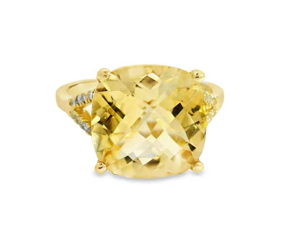 14K Yellow Gold Citrine & Diamond Ring