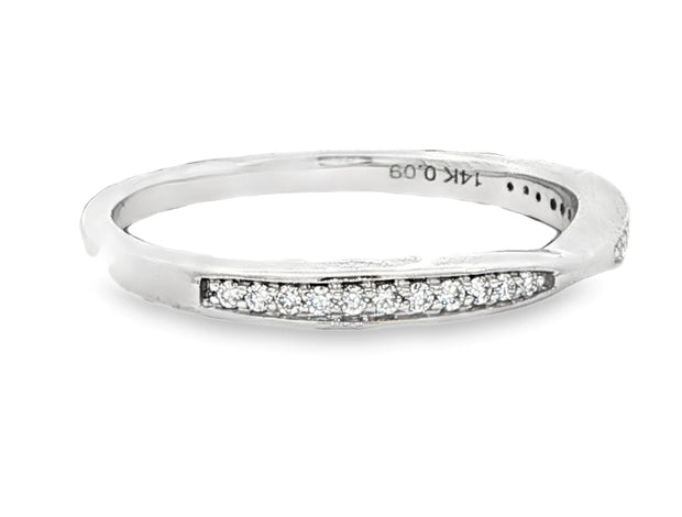 14K White Gold Pinched Diamond Wedding Band