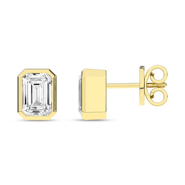 14K Yellow Gold Bezel Set Solitaire Laboratory Grown Stud Earrings