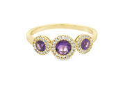 14K Yellow Gold Three-Stone Amethyst & Diamond Ring