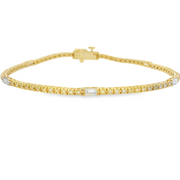 14K Yellow Gold Baguette and Round Diamond Tennis Bracelet