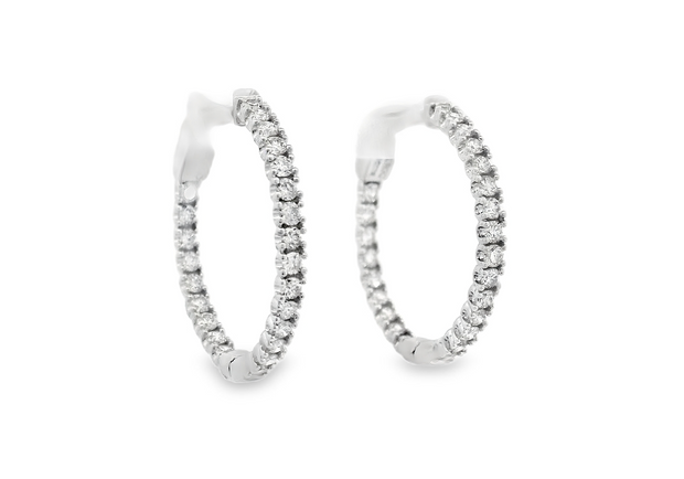 14K White Gold Diamond Hoop Earrings - 1.00ctw