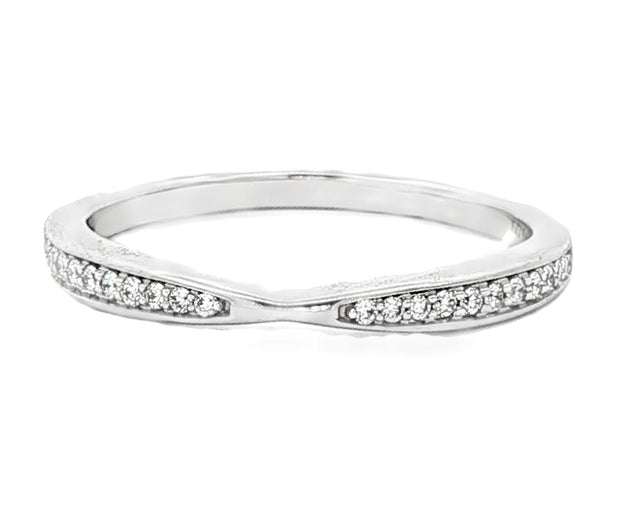 14K White Gold Pinched Diamond Wedding Band