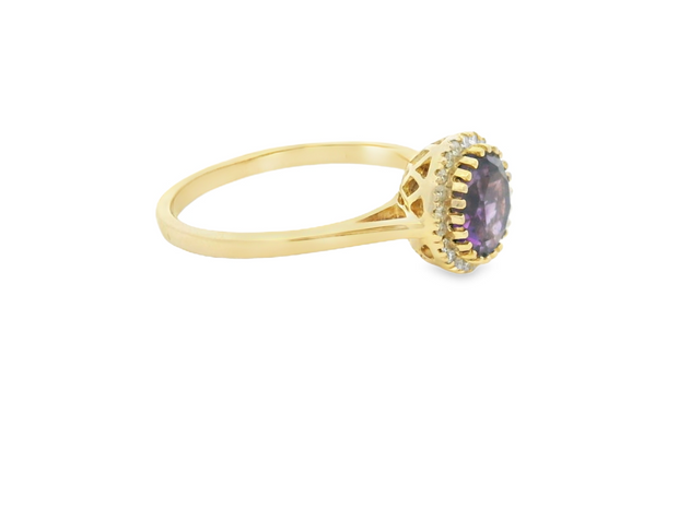 14K Yellow Gold Amethyst & Diamond Ring