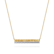 Gabriel & Co. Diamond  and Diamond Cut Texture Bar Pendant Necklace