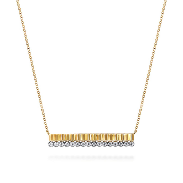 Gabriel & Co. Diamond  and Diamond Cut Texture Bar Pendant Necklace