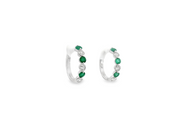 14K White Gold Diamond & Emerald Hoop Earrings