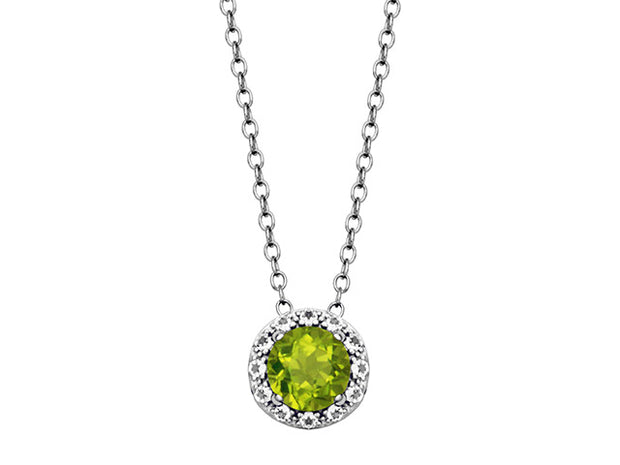 Silver Birthstone Pendant Necklace-Peridot