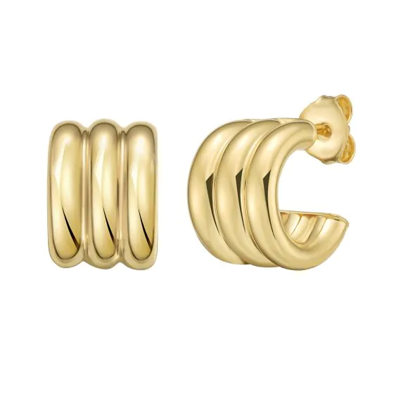 Yellow Triple Row Huggie Earrings